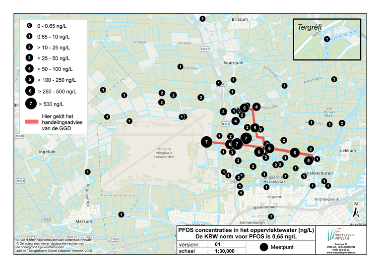 kaart uitslagen onderzoeeken pfos oppervlaktewater Jelsumer Feart 1-3-2024 t/m 30-7-2024 kaart uitslagen onderzoeeken pfos oppervlaktewater Jelsumer Feart 1-3-2024 t/m 30-7-2024