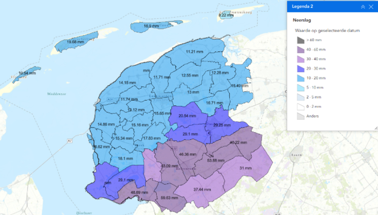 Neerslagsom per rayongebied over de periode 30 juni tot 8 juli Neerslagsom per rayongebied over de periode 30 juni tot 8 juli